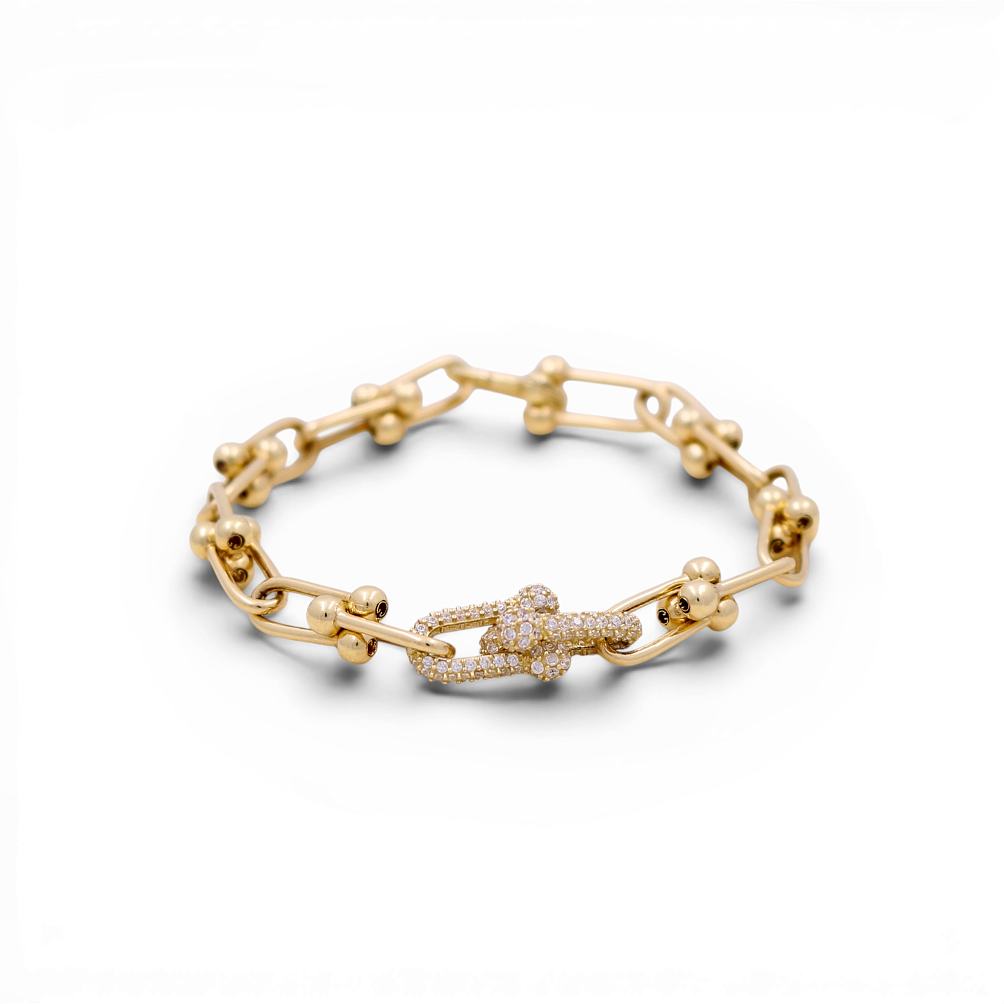 10K Yellow Gold Women's Fashion TT Bracelet with Cz / Size: 7" / Weight: 7.1 GR / P10S-128