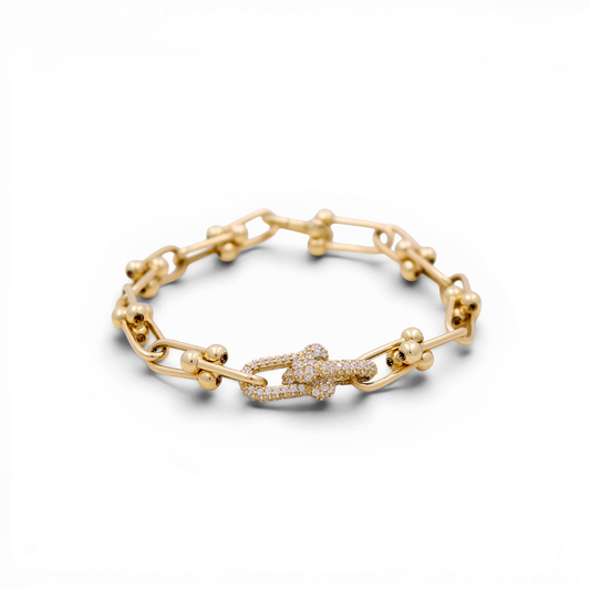 10K Yellow Gold Women's Fashion TT Bracelet with Cz / Size: 7" / Weight: 7.1 GR / P10S-128