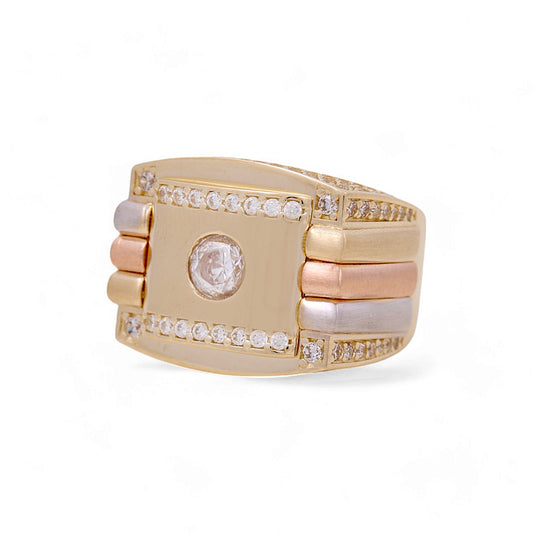10K Yellow, White and Rose Gold Men’s Fashion Ring / CZ / Size 9 / Weight: 9.2 GR / COMR3T0FS-1