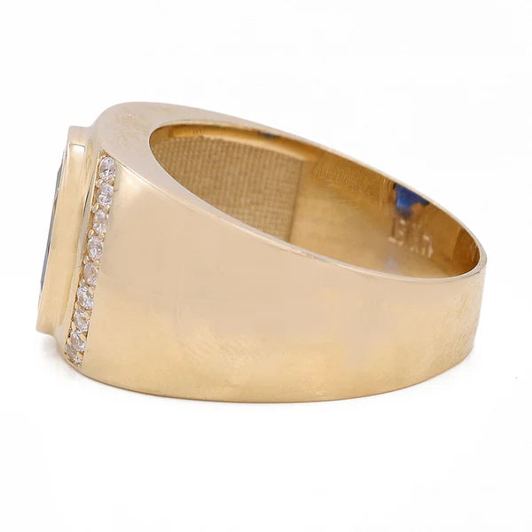 14K Yellow Gold Men’s Blue Stone Ring / Stone: Cz / Size 12 / Weight: 8.1GR / COMR4FS-56