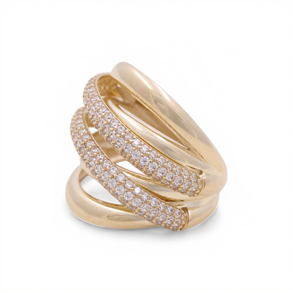 10K Yellow Gold Fashion Women's Ring with White Stones / Size: 7.5 / Weight: 5.5 GR / CQWR0FS-29