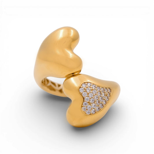 14K Yellow Gold Two Hearts Women's Ring with Cz / Size: 8.5 / Weight: 4.4 GR / Y24-926