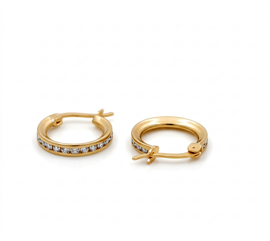 14K Yellow Gold Hoops Earrings with Cz / Size: 2mm 11mm / Weight: 1.1 GR / DCFEH4FS2-11