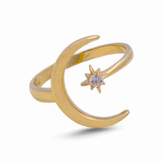 10K Yellow Gold Moon Women's Ring with Cz / Size: 8 / Weight: 2.6 GR / DPWR0MO
