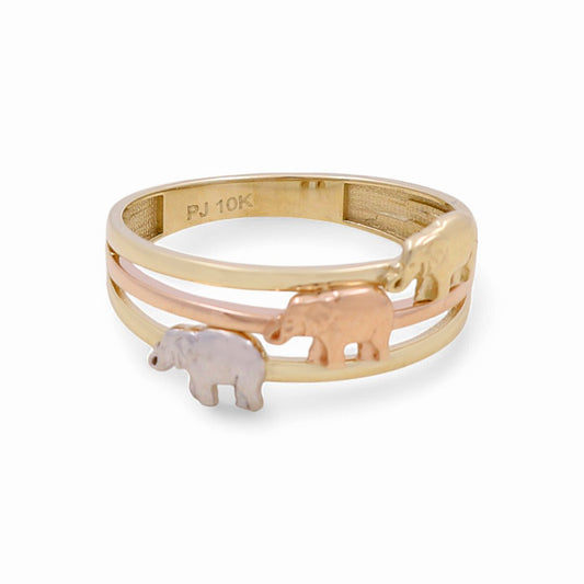 10K Yellow, White And Rose Gold Elephants Woman's Ring / Size: 7.5 / Weight: 1.8 GR / DPWR3T0EP