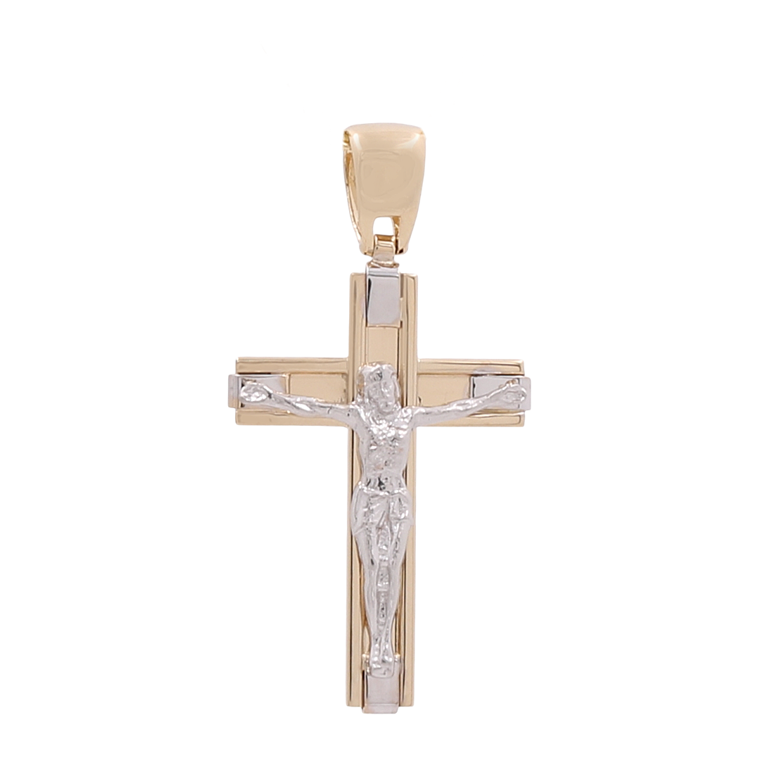 14K Yellow And White Gold Jesus on the Cross Pendant / ISPD4CRS-4