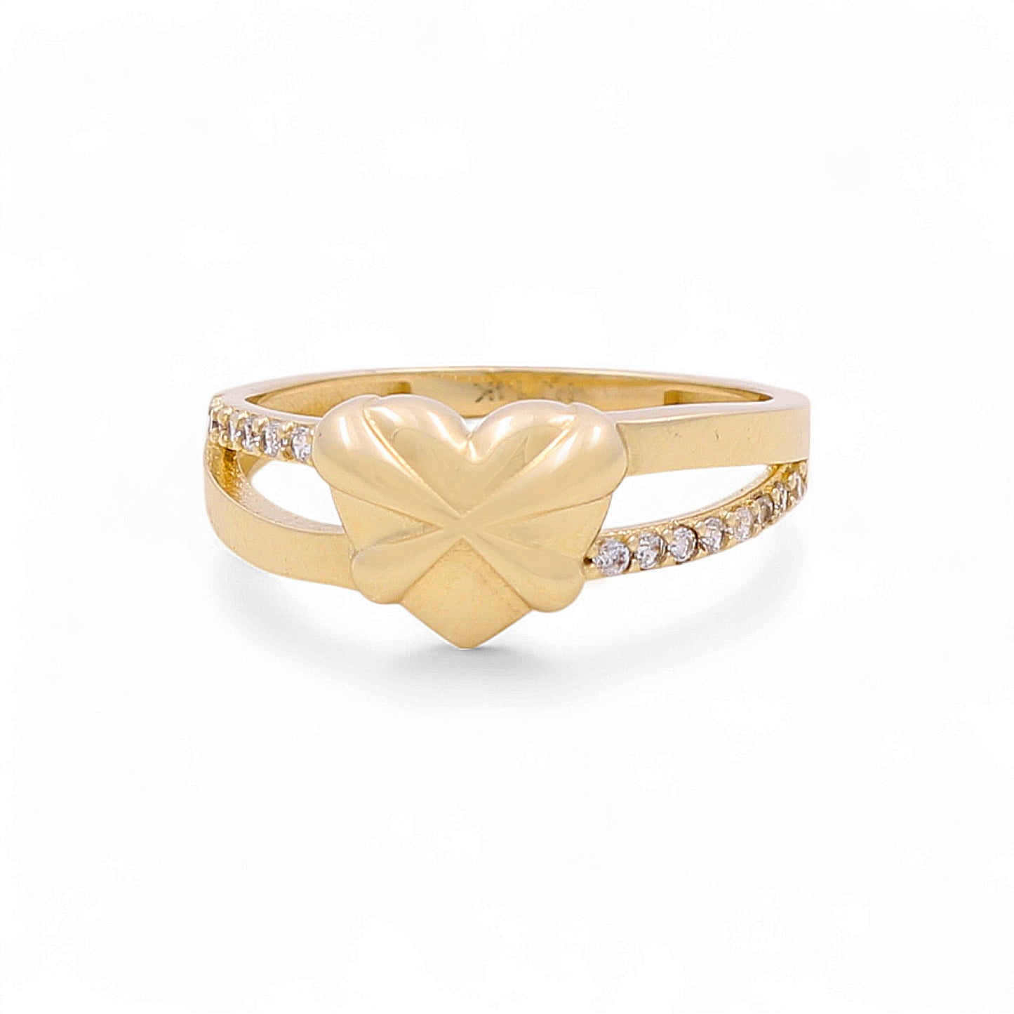14K Yellow Gold Heart Women's Ring with White Cz / Size: 8.5 / Weight: 1.6GR / DQWR4HR-3