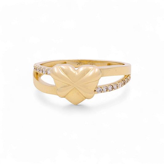 14K Yellow Gold Heart Women's Ring with White Cz / Size: 8.5 / Weight: 1.6GR / DQWR4HR-3