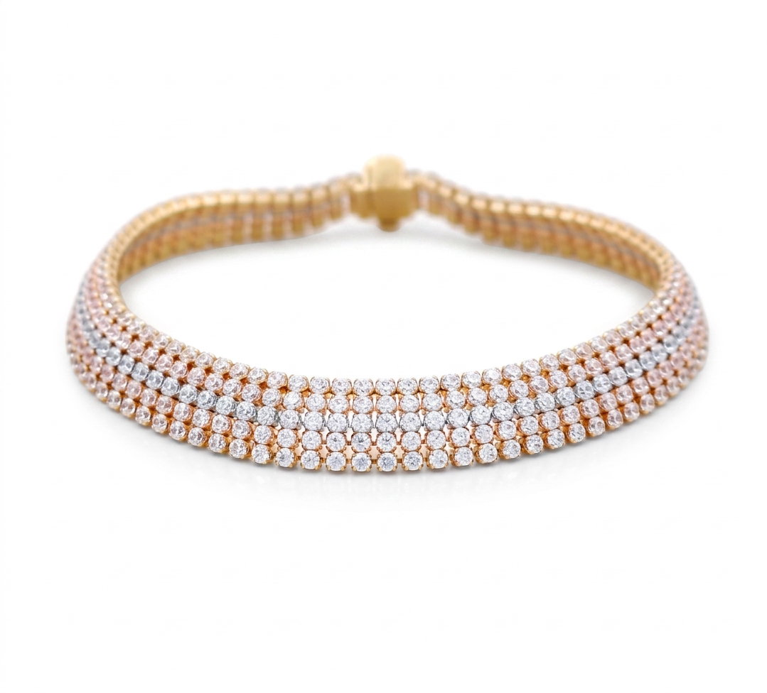 14K Yellow, White and Rose Women’s Tennis Bracelet with Cz/ Weight: 14.2 GR / Size: 7.5” / BOWB4FS-1