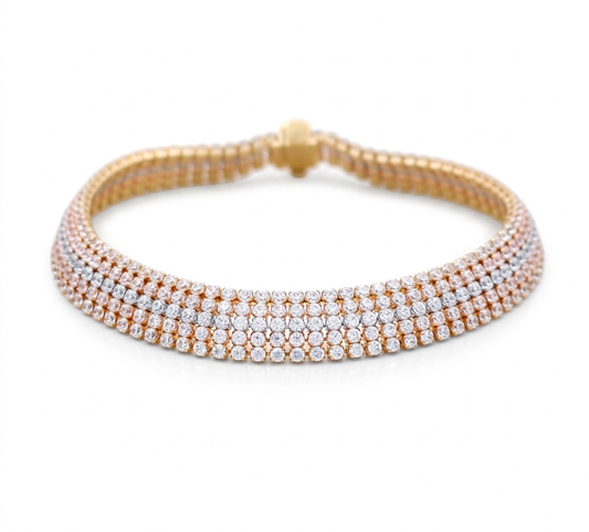 14K Yellow, White and Rose Women’s Tennis Bracelet with Cz/ Weight: 14.2 GR / Size: 7.5” / BOWB4FS-1