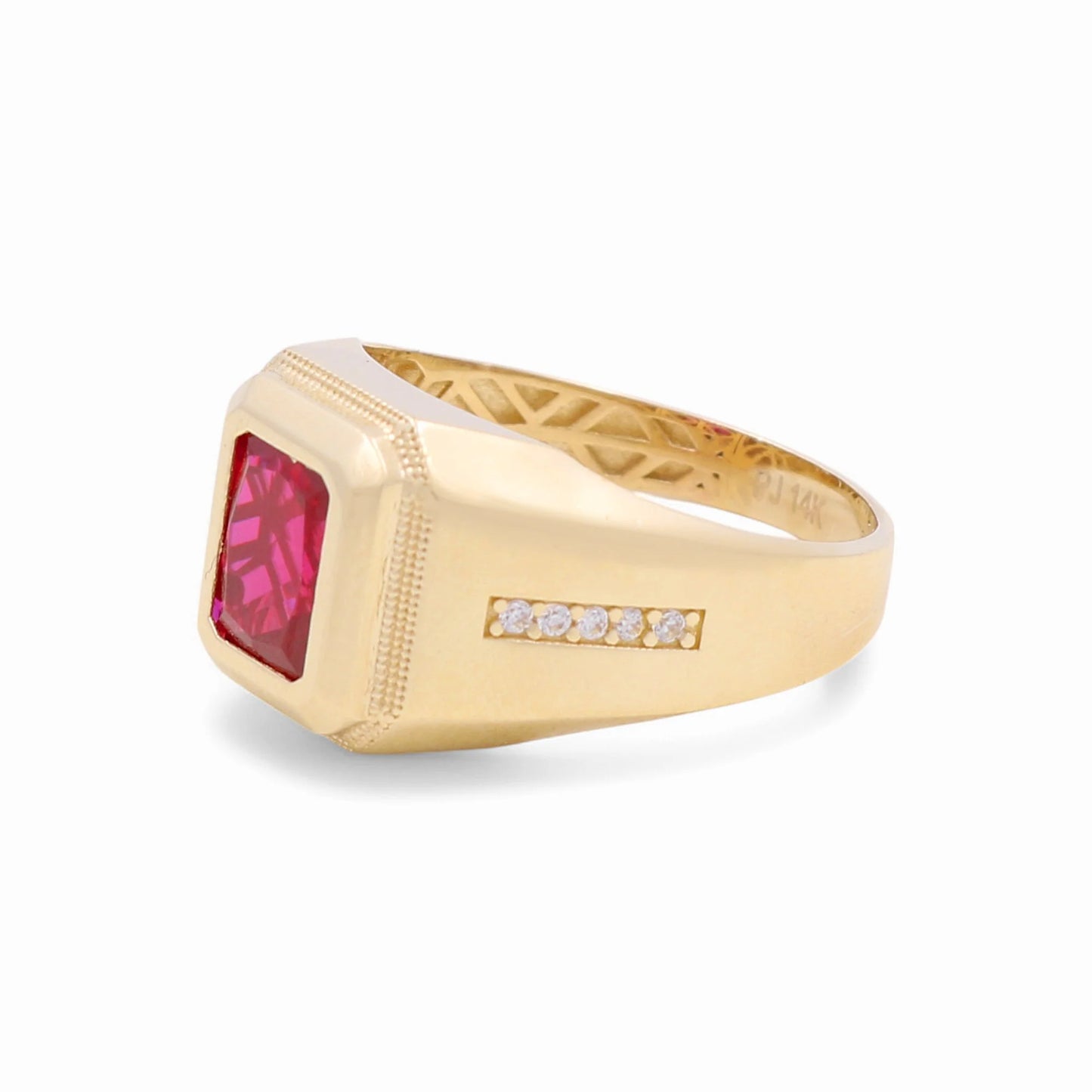14K Yellow Gold SQ Fashion Men's Ring With Red Cz / Size: 10.5 / Weight: 5.6gr / CPMR4FS-1