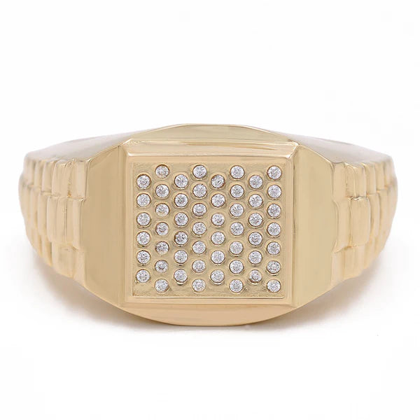 14k Yellow Gold Square Men's Ring with Cz / Size 10.5 / Weight 7.1 GR / COMR4SQCZ-3