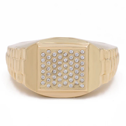 14k Yellow Gold Square Men's Ring with Cz / Size 10.5 / Weight 7.1 GR / COMR4SQCZ-3