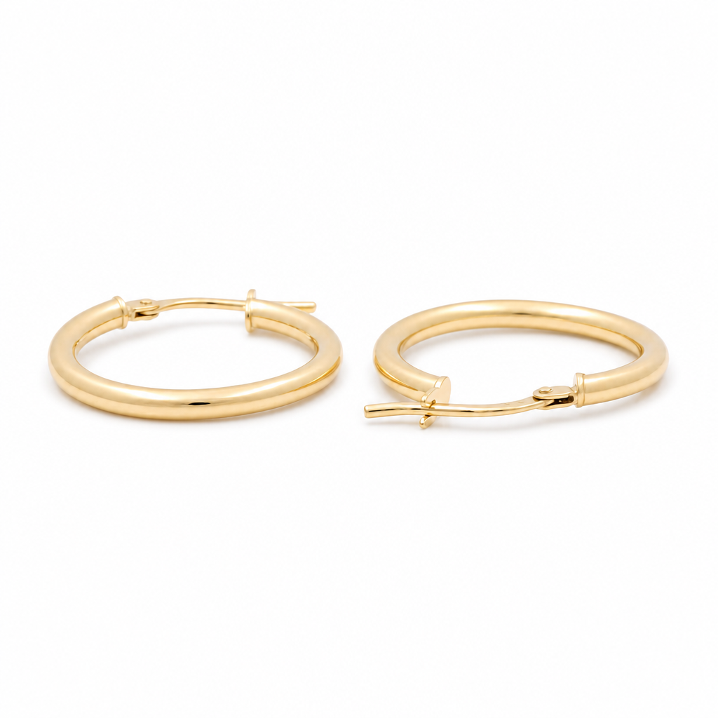 14K Yellow Gold Fashion Plain Hoops Earrings /Size:2.5mm 15 mm / Weight: 1.1 GR / 240-00318