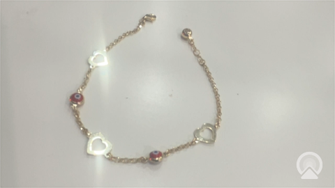 14K Yellow Gold Hearts Women's Bracelet with Red Eyes / Stone: Cz / Size: 7.5" / Weight: 2.5 GR / DOWB4RLHR