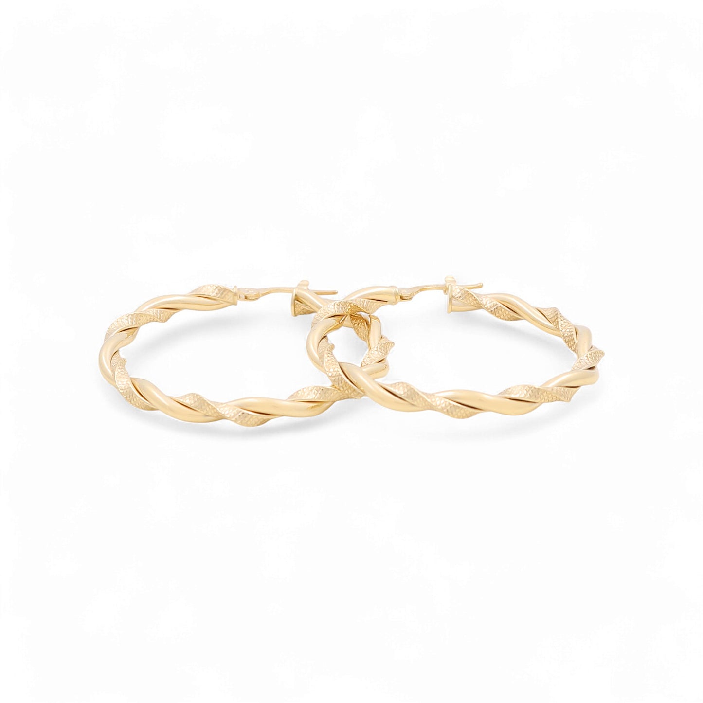 14K Yellow Gold Women's Twist Hoops Earrings with Design / Size: 3.5mmx30mm / Weight: 3.4 GR / 665-00136