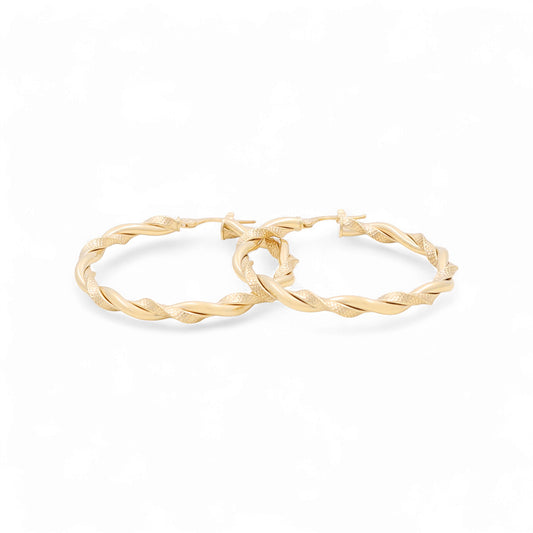 14K Yellow Gold Women's Twist Hoops Earrings with Design / Size: 3.5mmx30mm / Weight: 3.4 GR / 665-00136