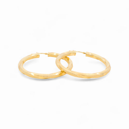 14K Yellow Gold Women's Fashion Hoops Earrings with Diamond Cut / Size: 3.5mmx35mm / Weight: 3.8 GR / 240-00399