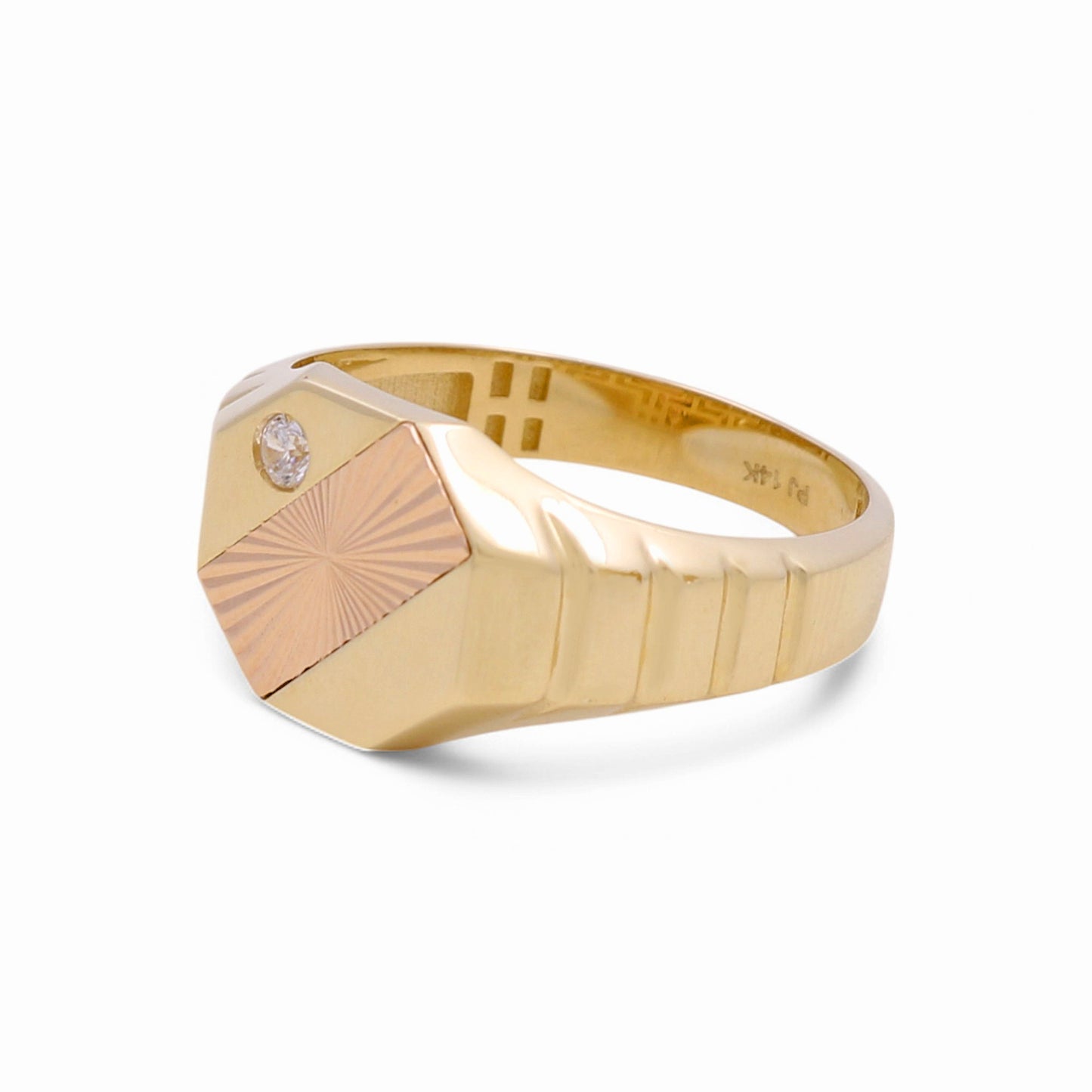 14K Yellow and Rose Gold Fashion Men's Ring with CZ / Size:12 / Weight: 3.2 GR / DPMRTT4FS