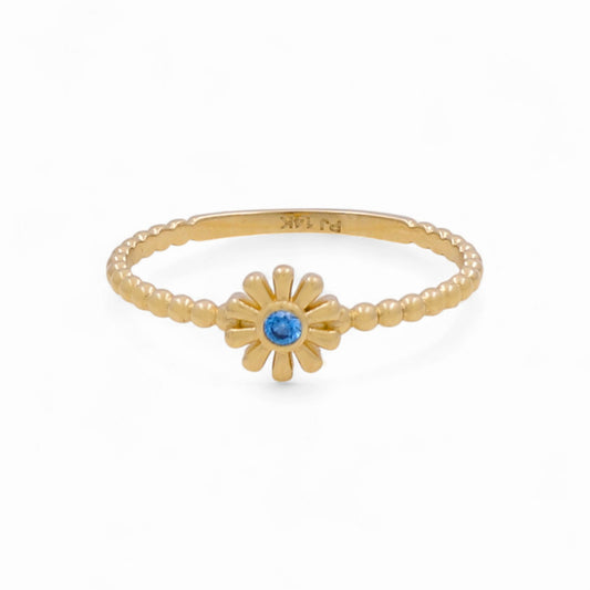 14K Yellow Gold Flower Women's Ring with Blue Cz / Size: 8 / Weight: 1.3 GR / CPWR4FL-2