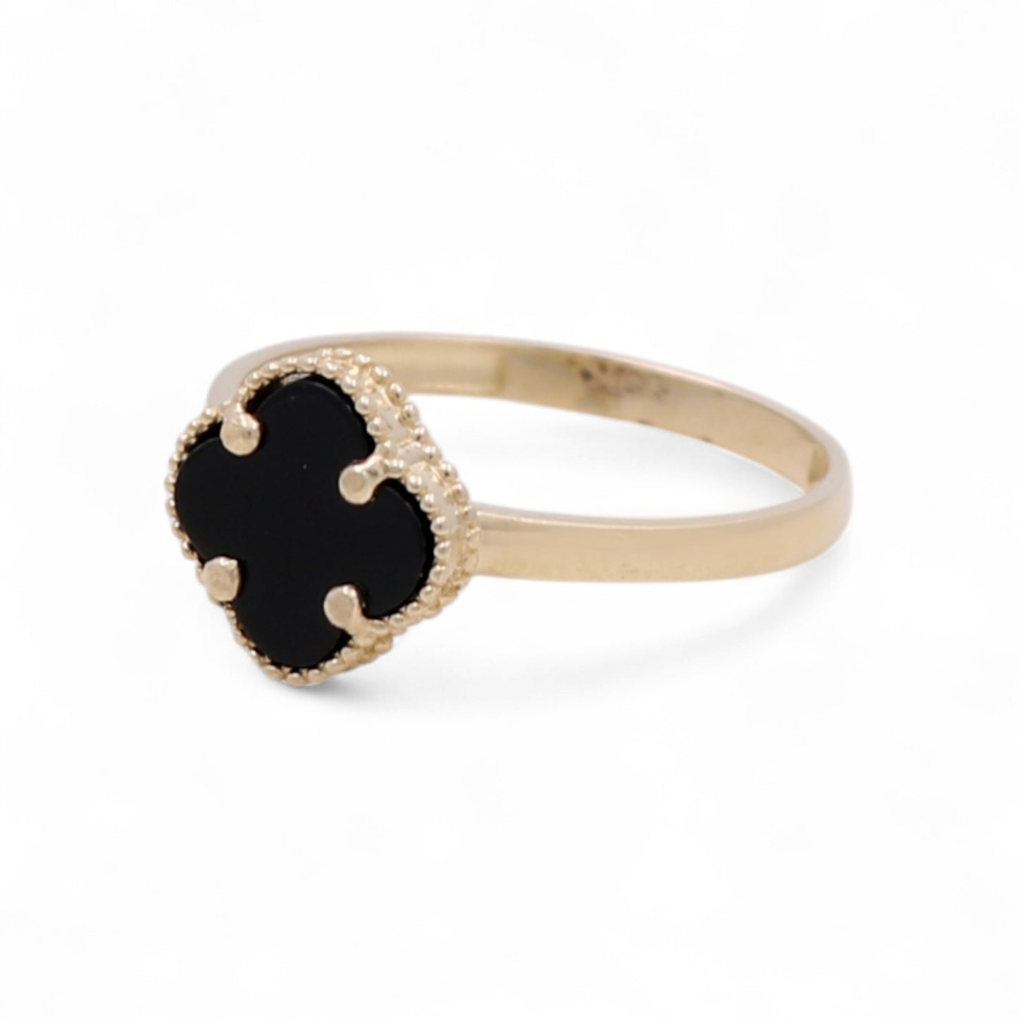 10K Yellow Gold Small Black Clover Women's Ring / Size: 8 / Weight: 1.6 GR / BQWR0CLV