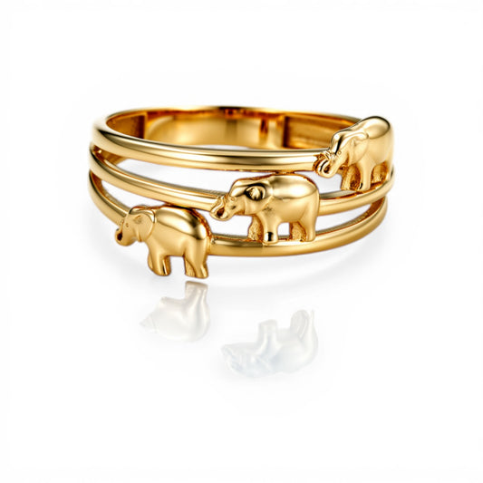 10K Yellow Gold Three Elephants Women's Ring / Size: 8 / Weight: 1.8 GR / DQWR0EP