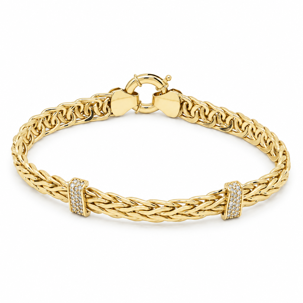 10K Yellow Gold Fancy Link Bracelet with Cz / Size: 7.5" / Weight: 5.8 GR / DOWB4FS