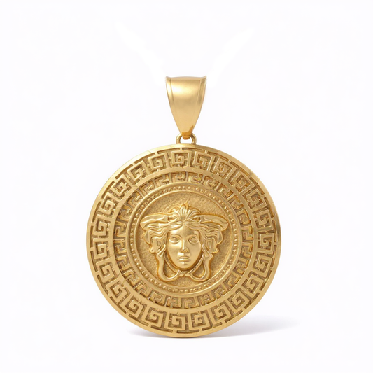 10K Yellow Gold Medusa's Medal Pendant with Greek / Weight: 8.2 GR / BCAPD0VS