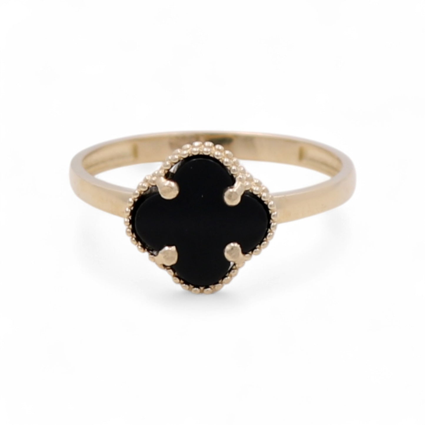 10K Yellow Gold Small Black Clover Women's Ring / Size: 8 / Weight: 1.6 GR / BQWR0CLV