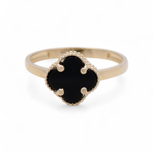 10K Yellow Gold Small Black Clover Women's Ring / Size: 8 / Weight: 1.6 GR / BQWR0CLV