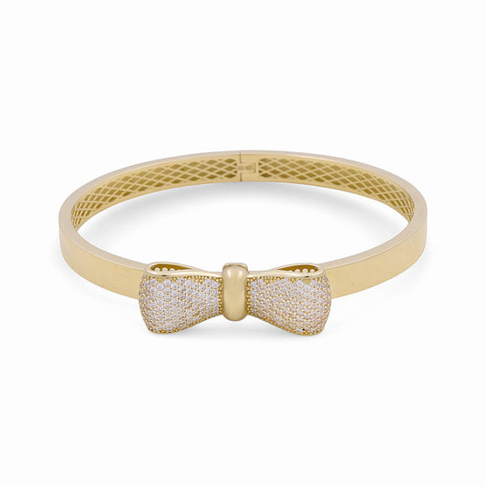 10K Yellow Gold Semisolid Ribbon Women’s Bangle Bracelet w/Cz / Weight: 12.0 GR / P61B-409