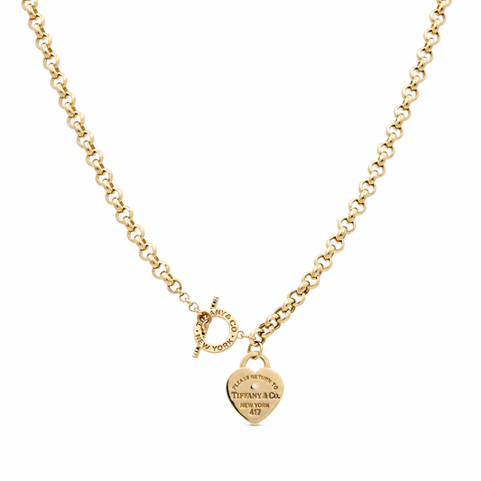 10K TF Yellow Gold Women's Heart Rolo Necklace With Cz TT/ Size: 18" 6mm / Weight: 17.5 GR / DQNK0HR-3