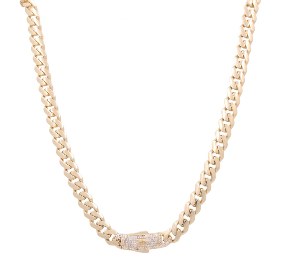 10K Yellow Gold Monaco Semisolid Chain / Stone: Cz / Size: 9mm 18" /  COCH0MON9-18
