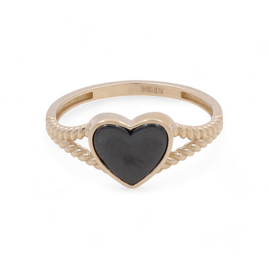 14K Yellow Gold Women’s Heart Black Onyx  Ring / Weight: 2.1 GR / BOWR4HR-10