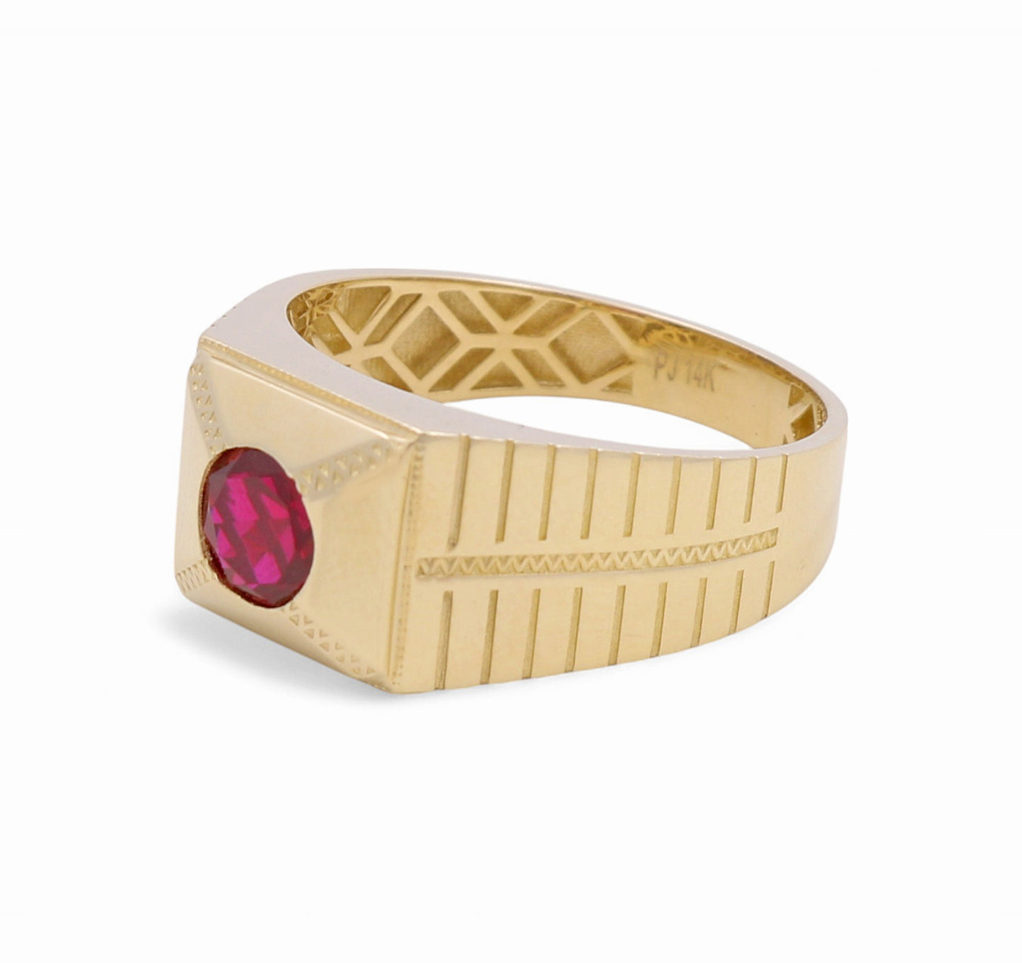 14K Yellow Gold RD Fashion Men's Ring With Red Cz / Size: 12 / Weight: 5.5 GR / CPMR4FS-5