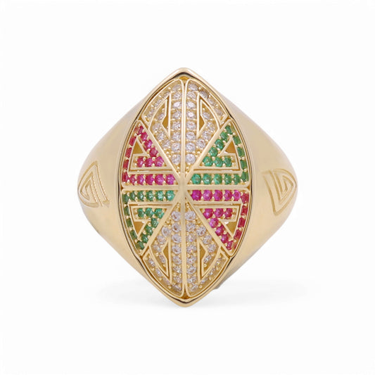 14K Yellow Gold Fashion Women's Ring With Colors Cz / Size: 11.5 / Weight: 6.3 GR / CPMR4FS-27