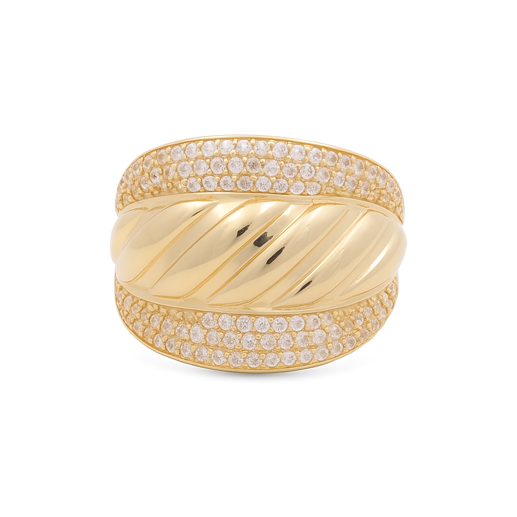 14K Yellow Gold Fashion Women's Ring with White Cz / Size: 8 / Weight: 4.4 GR / DQWR4FS-41