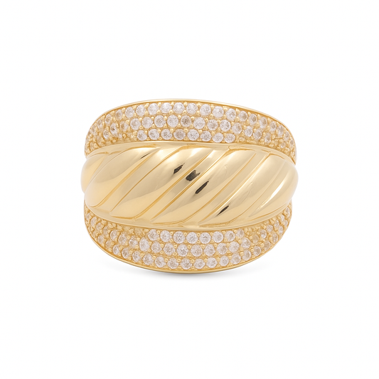 14K Yellow Gold Fashion Women's Ring with White Cz / Size: 8 / Weight: 4.4 GR / DQWR4FS-41
