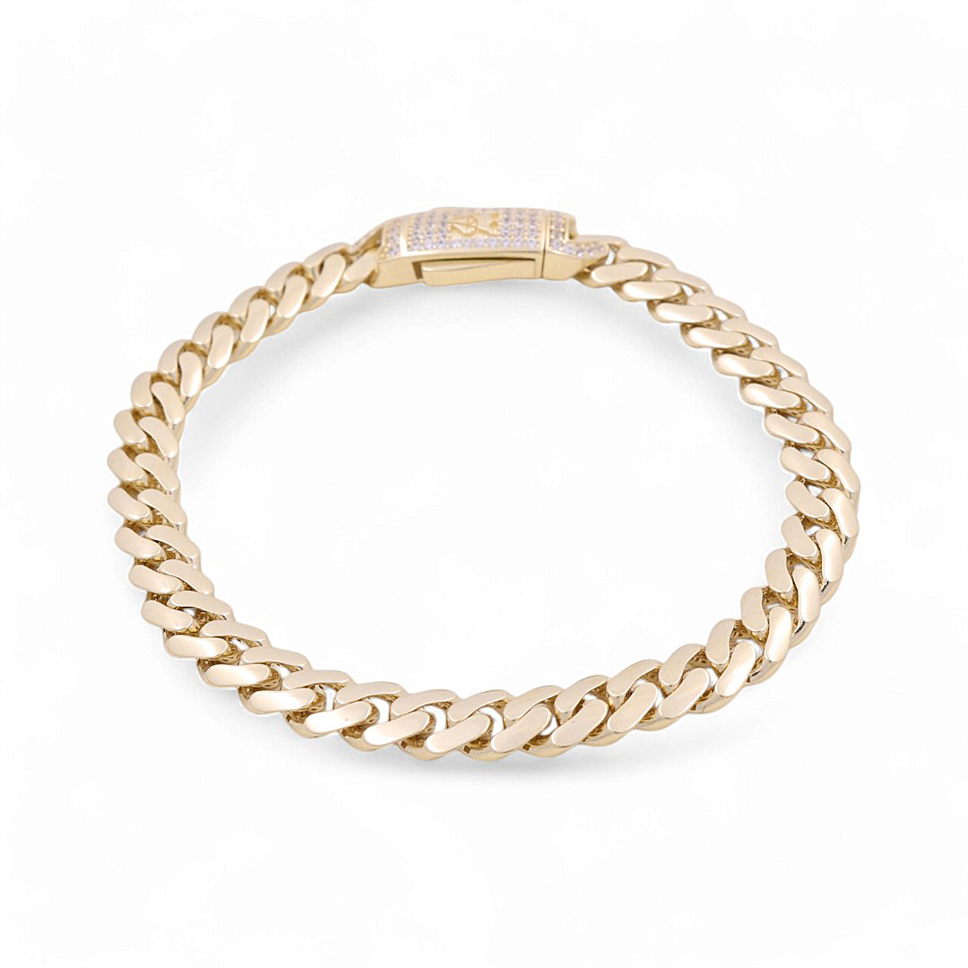 14K Yellow Gold Semisolid Monaco Bracelets / Stone: Cz / Size 7mm 8.5" / COMB4MON7-8.5