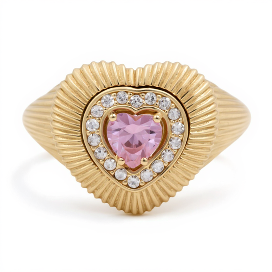 10K Yellow Gold Fashion Heart Women's Ring with White and Pink Cz / Size: 8.5 / Weight: 3.9 GR / CQWR0HR-4