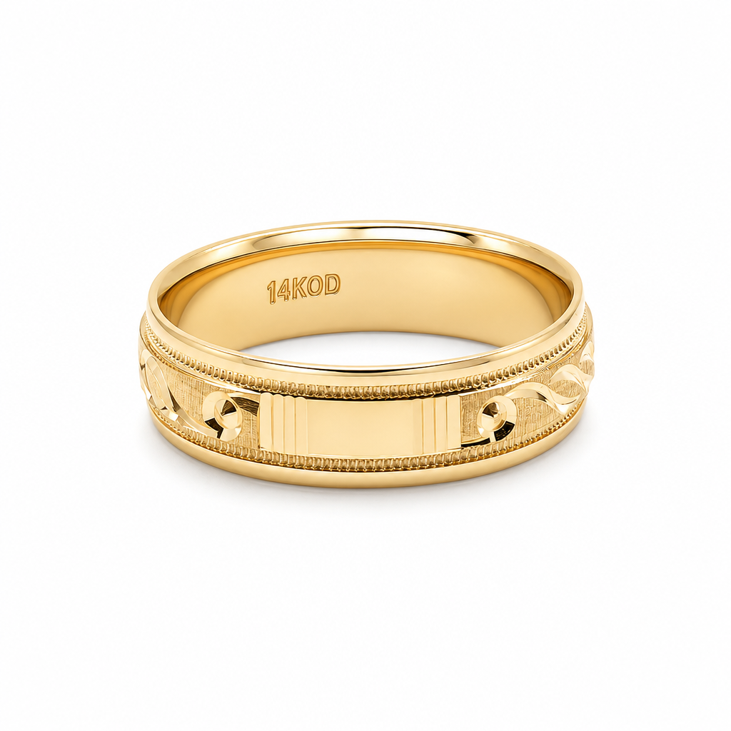 14K Yellow Gold Men's Wedding Band With Design / Size: 10 / Weight: 5 GR / WBEEMWB4DS-19