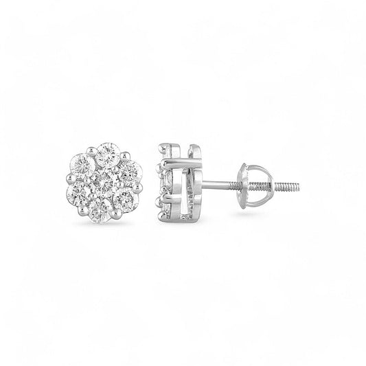 10K White Gold Women's Diamond Flower Stud Earrings / Stone: 0.33CT / 70047W
