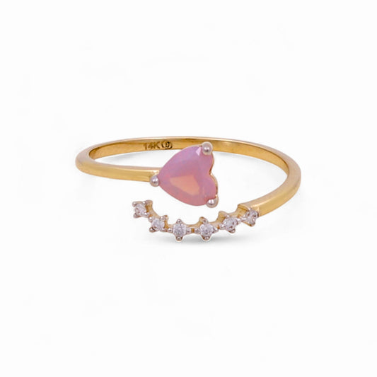 14K Yellow Gold Heart Women's Ring with Pink Cz / Size: 7 / Weight: 1.3 GR / KEEWR4HR