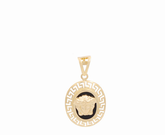 14K Yellow Gold Oblong Medusa's Pendant with Greek and Black Enamel/ Weight: 3.6 GR / DOPD4VS-2