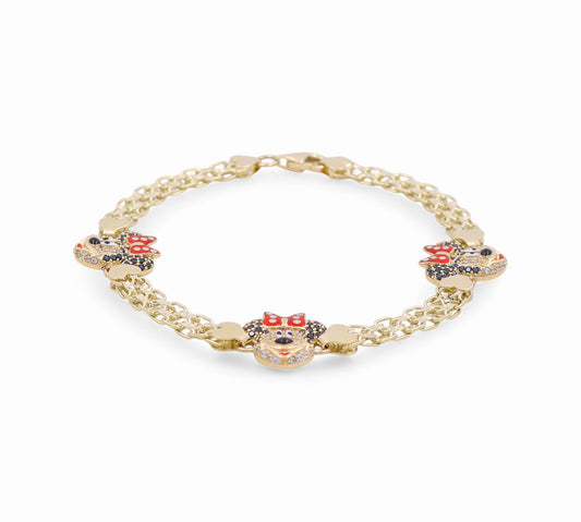 14K Yellow Gold  Minnie Women's Bracelet With Cz / Size: 7.5" / Weight: 8.4 GR / CPWB4MN