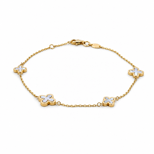 14K Yellow Gold Women's Bracelet With Mother Of Pearl Clover / Size: 7.25" / Weight: 2.3 GR / 401-01077