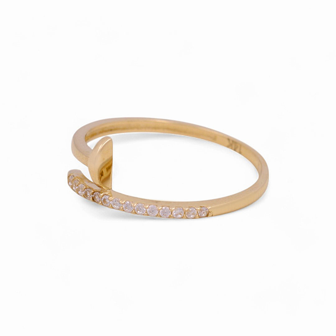14K Yellow Gold Fancy Nail Women's Ring with White Cz / Size: 7 / Weight: 1.2 GR / P53R-1001