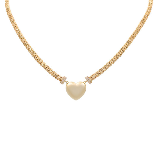 10K Yellow Gold  Byzantine Link Women's Necklace with Heart / Stone: Cz / Size: 17.5" / Weight: 11.8 GR / DQNK0BZHR-1