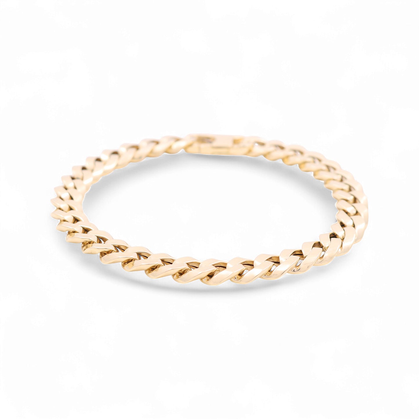 14K Yellow Gold Semisolid Italian Curb Bracelet / Size: 8mm 8.5" / Weight: 14.2 GR / 343-10080