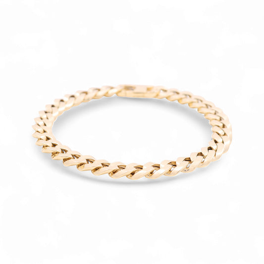 14K Yellow Gold Semisolid Italian Curb Bracelet / Size: 8mm 8.5" / Weight: 14.2 GR / 343-10080